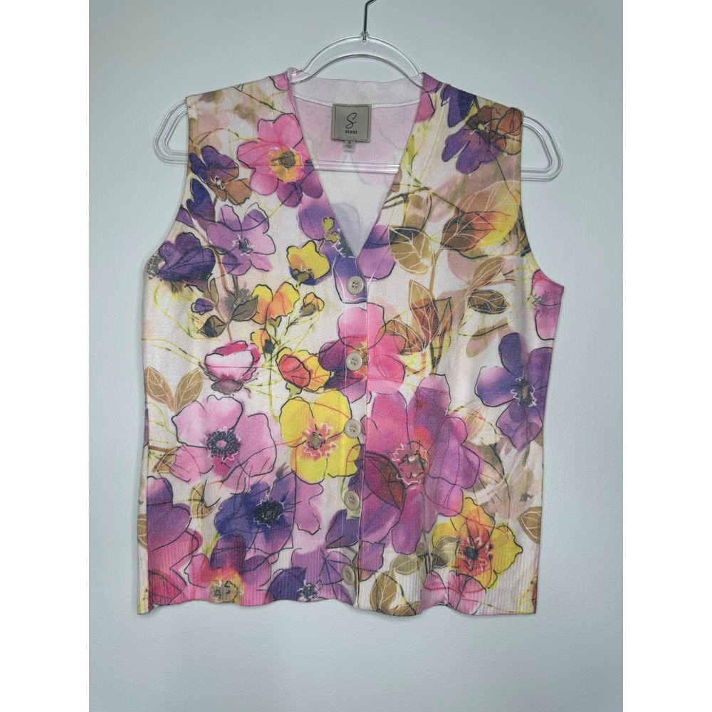 Sioni Cottagecore Sweater Vest Size S Floral Colorful Button up Boho